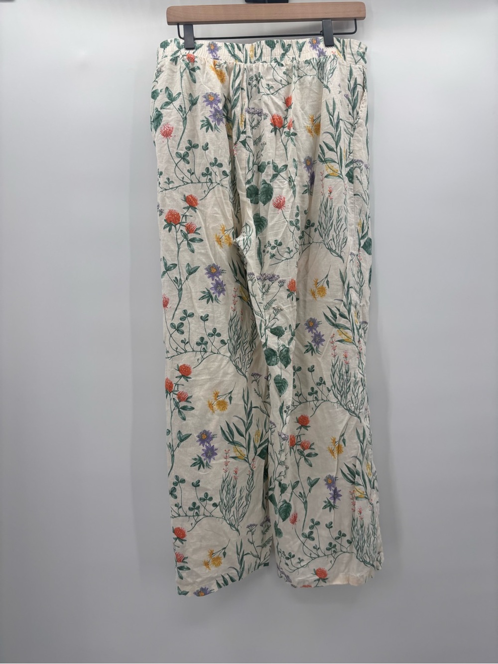 Laura Ashley Cream Floral Print Elastic-Waist wide Leg Pants Linen Blend Large - Picture 3 of 8